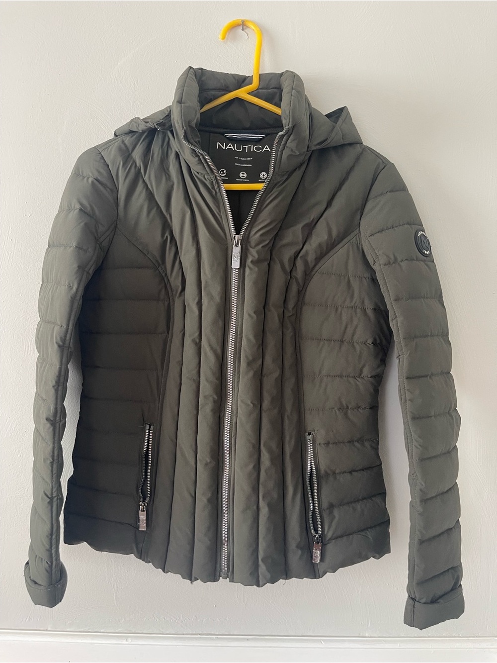 Nautica Olive Green Quilted Hooded Women's Puffer Jacket